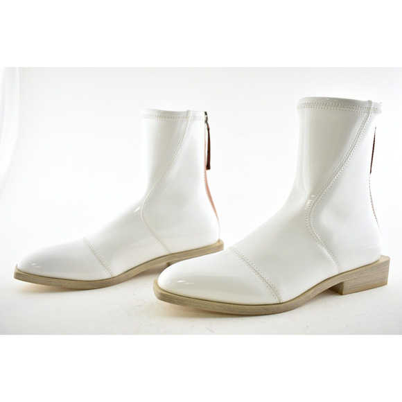 Fendi White Patent Neoprene Stretch Logo Sock Ankle Combat Chelsea Boot 36.5 - Picture 9 of 12